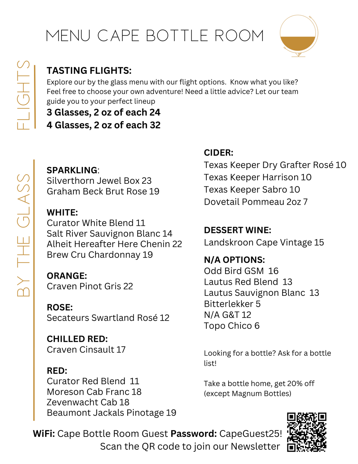 First page of the menu